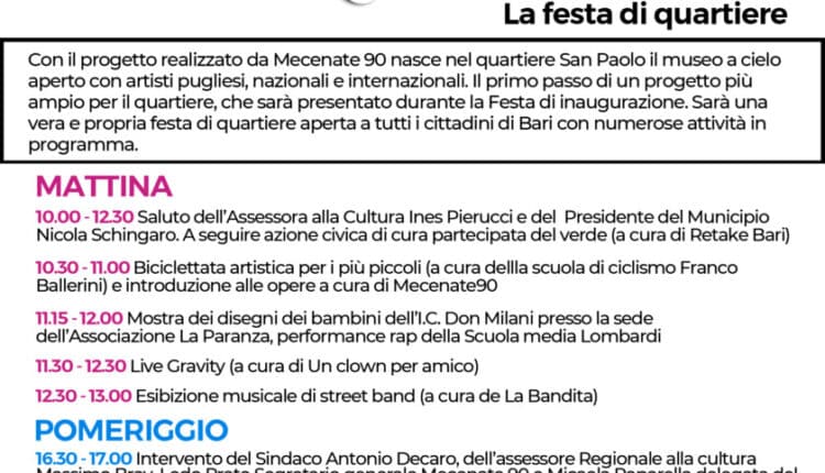 Bari, QM San Paolo: domenica l'apertura del museo a cielo aperto con 10 artisti e 10 murales