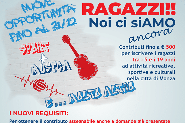 Monza, ampliata la fascia d'età del bando dell'iniziativa "Ragazzi!!! Noi ci siAmo"