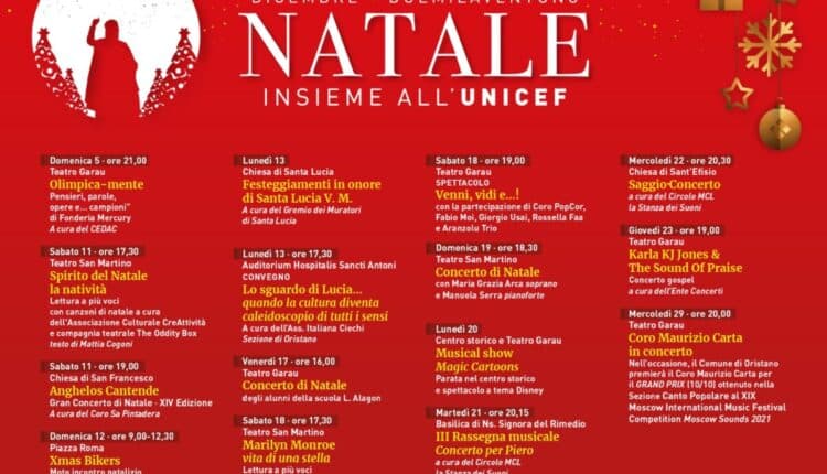 Oristano, il Comune promuove la manifestazione “Natale insieme all’UNICEF” 