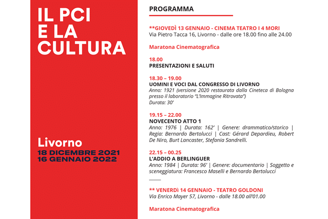 Livorno, cinema e fotografia: gli eventi che chiudono la celebrazione del centenario della nascita del PCI