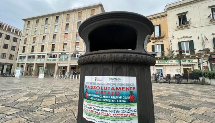 Lecce, adesivi informativi sui cestini gettacarte della città: sanzioni per i trasgressori