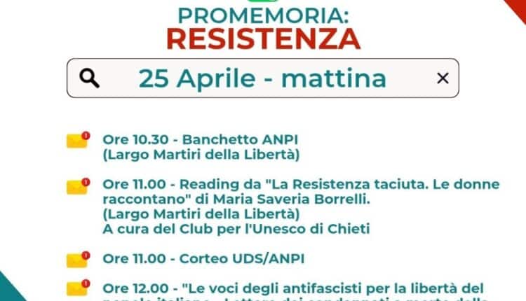 Chieti: “Resistenza, memoria al futuro 2023”, dal 21 aprile gli eventi dedicati al giorno della liberazione