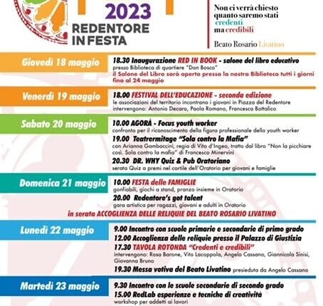 Bari, “Redfest – Redentore in festa 2023”: il festival dell’educazione.