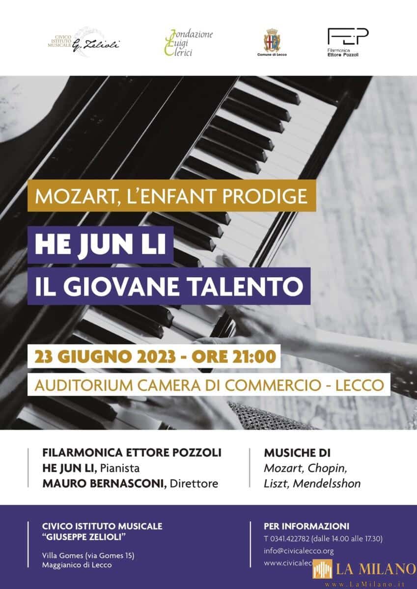 “Mozart, l’enfant prodige”: il 23 giugno a Lecco il concerto con la partecipazione della giovanissima pianista He Jun Li