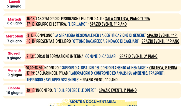 Cagliari: I nuovi appuntamenti alla MEM per la settimana dal 5 all’11 giugno