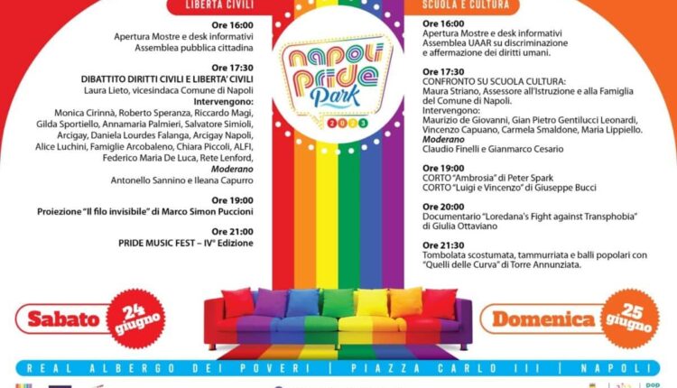 Napoli: sabato parte PRIDE PARK presso il Real Albergo dei Poveri, Palazzo Fuga in Piazza Carlo III. 