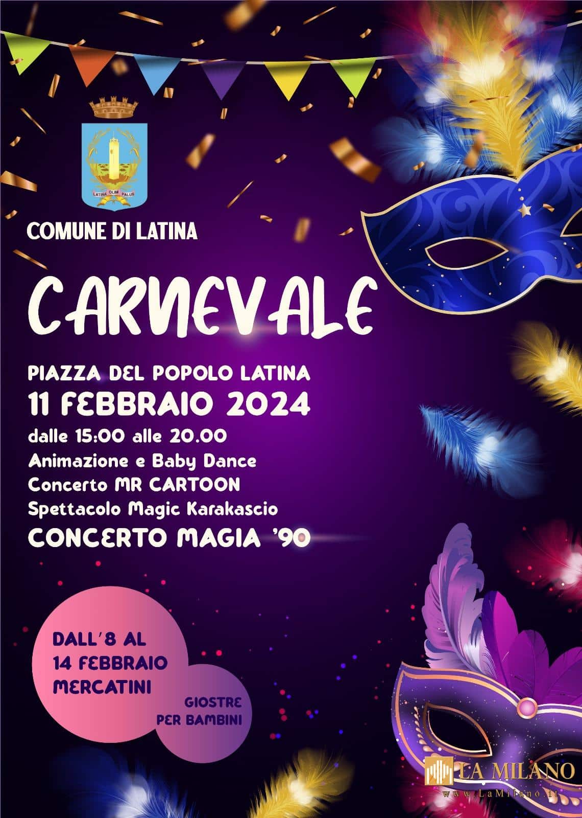 Latina, Carnevale e San Valentino: festa in piazza e mercatini