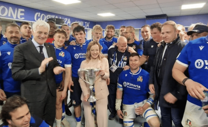 Sei Nazioni, Meloni festeggia con la squadra di rugby italiana la vittoria contro la Scozia