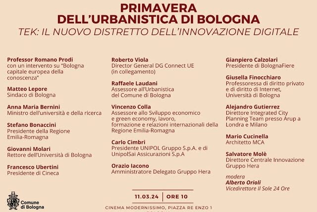 Primavera dell'Urbanistica di Bologna: parte il TEK (Technology, Entertainment, Knowledge), il nuovo distretto dell'innovazione digitale.