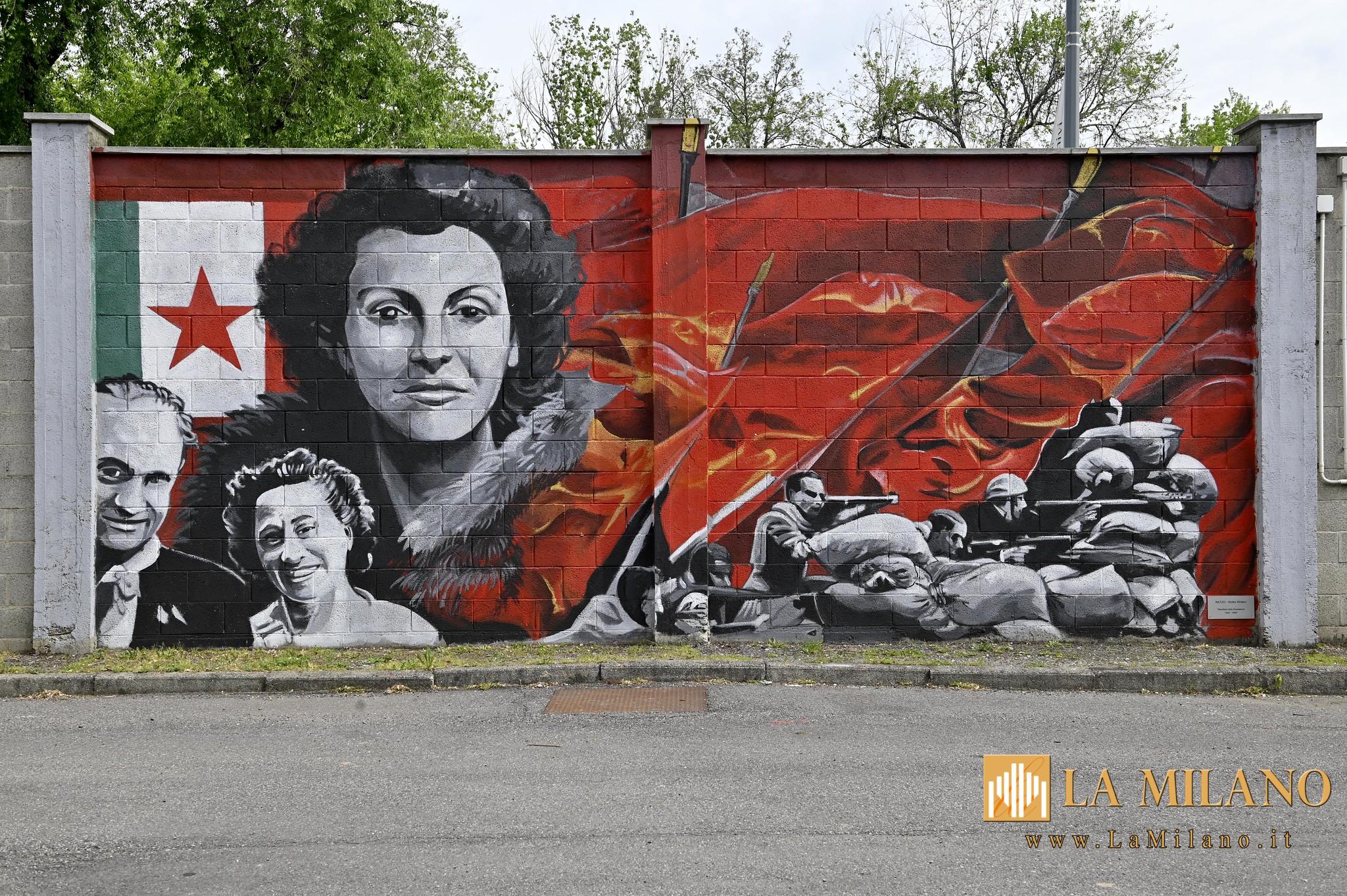 Milano è Memoria. Il volto di Partigiane e Partigiani su un murale alla cittadella degli archivi.