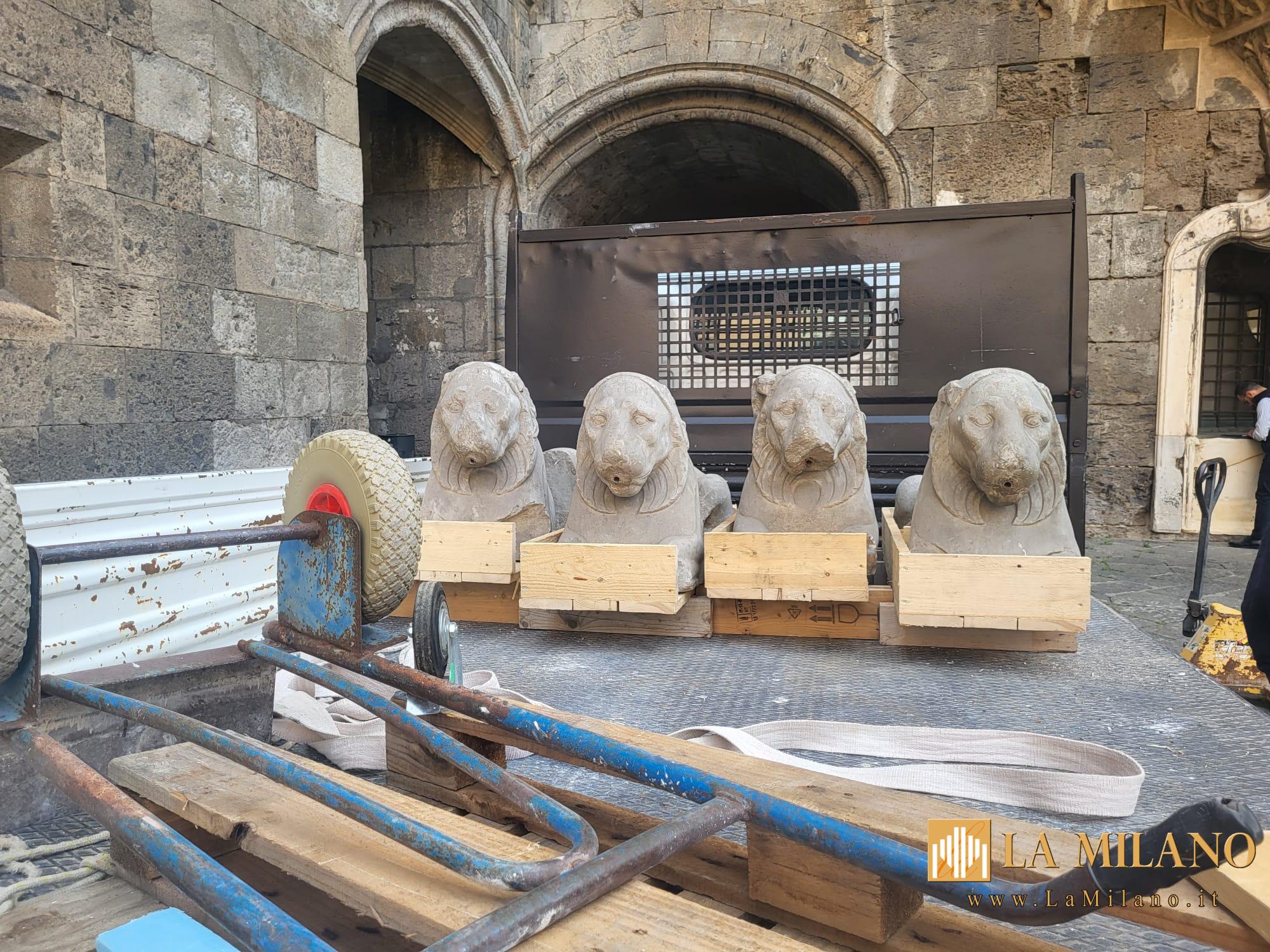 Napoli, I leoni della Fontana degli Incanti rinvenuti nelle segrete del Maschio Angioino: recuperati ed avviati al restauro