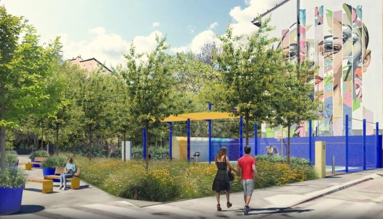 Milano. Nuova area pedonalizzata e depavimentata tra via Pepe e via Borsieri.