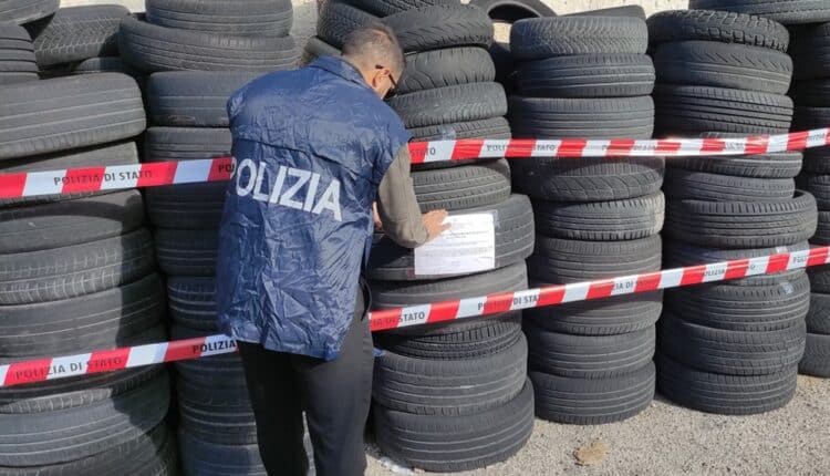 Taranto: più di 600 pneumatici accatasti illegalmente, la Polizia di Stato denuncia il titolare dell’attività.