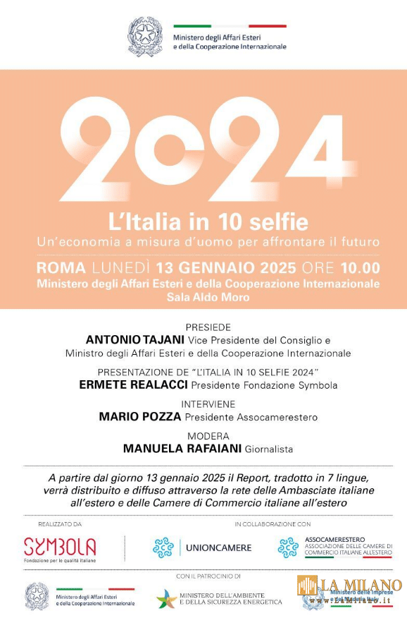 Roma: Il Ministro Tajani apre oggii alla Farnesina la presentazione del Rapporto Symbola "L'Italia in 10 Selfie"