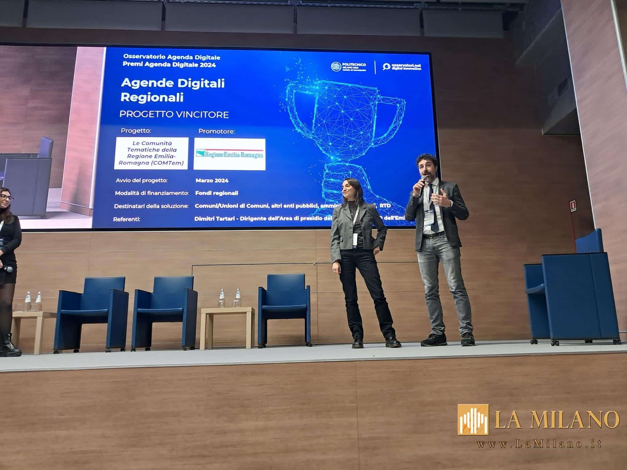 Milano: Emilia-Romagna premiata per il progetto delle Comunità Tematiche dell'Agenda Digitale. Riconoscimento dell'Osservatorio del Politecnico di Milano consegnato all'assessora Mazzoni