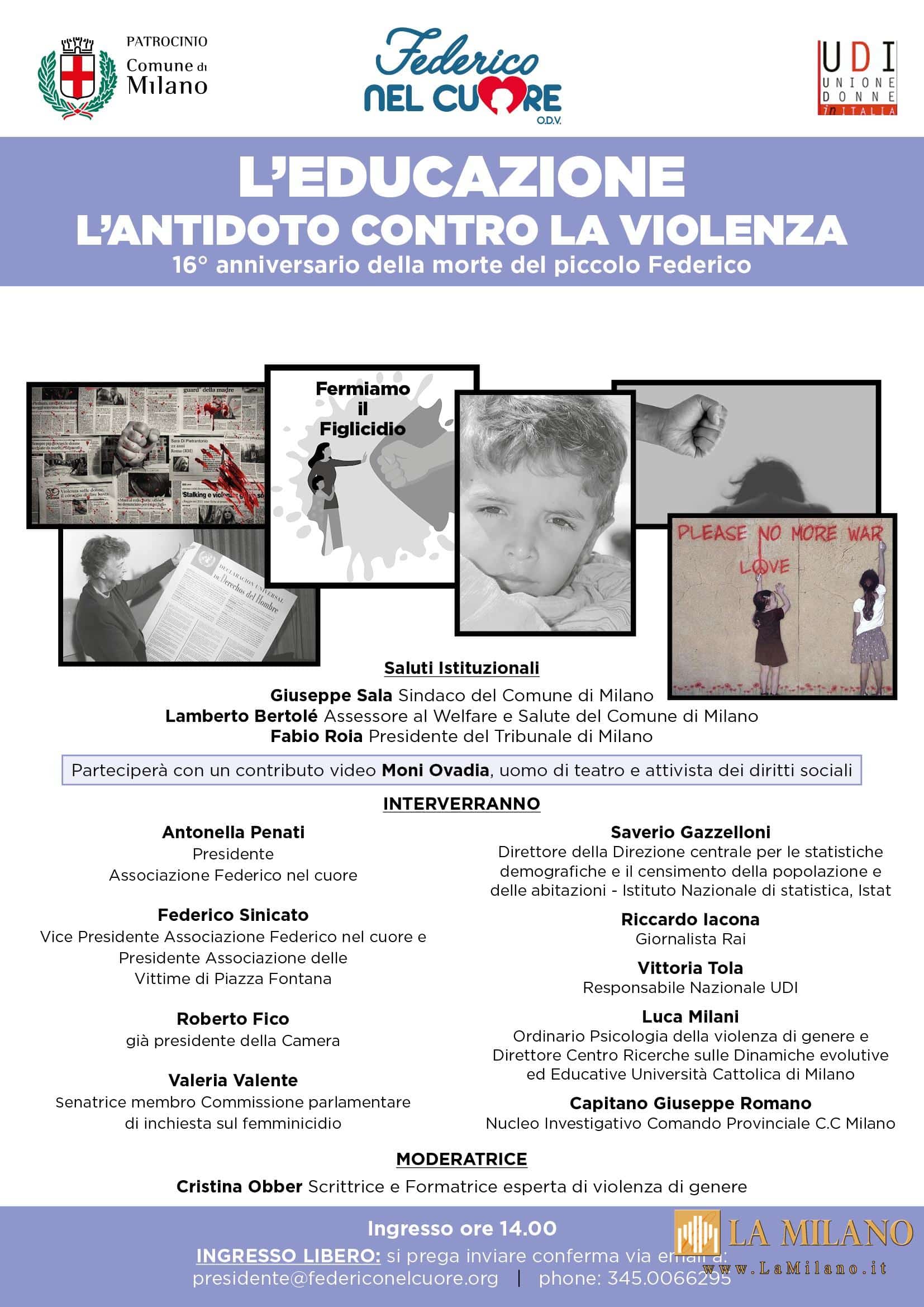 Milano: L'educazione, l'antidoto contro la violenza. 16° anniversario della morte del piccolo Federico