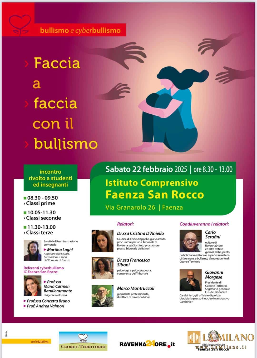 Faenza: "Faccia a faccia con il bullismo", incontro rivolto a studenti e insegnanti all'Istituto Comprensivo "San Rocco"