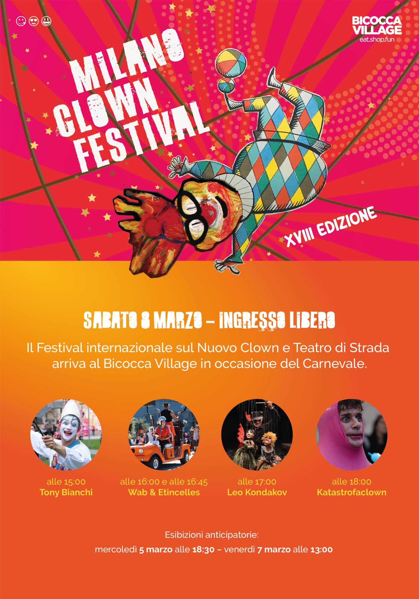 Bicocca Village e Milano Clown Festival insieme per un Carnevale di spettacoli e
meraviglia