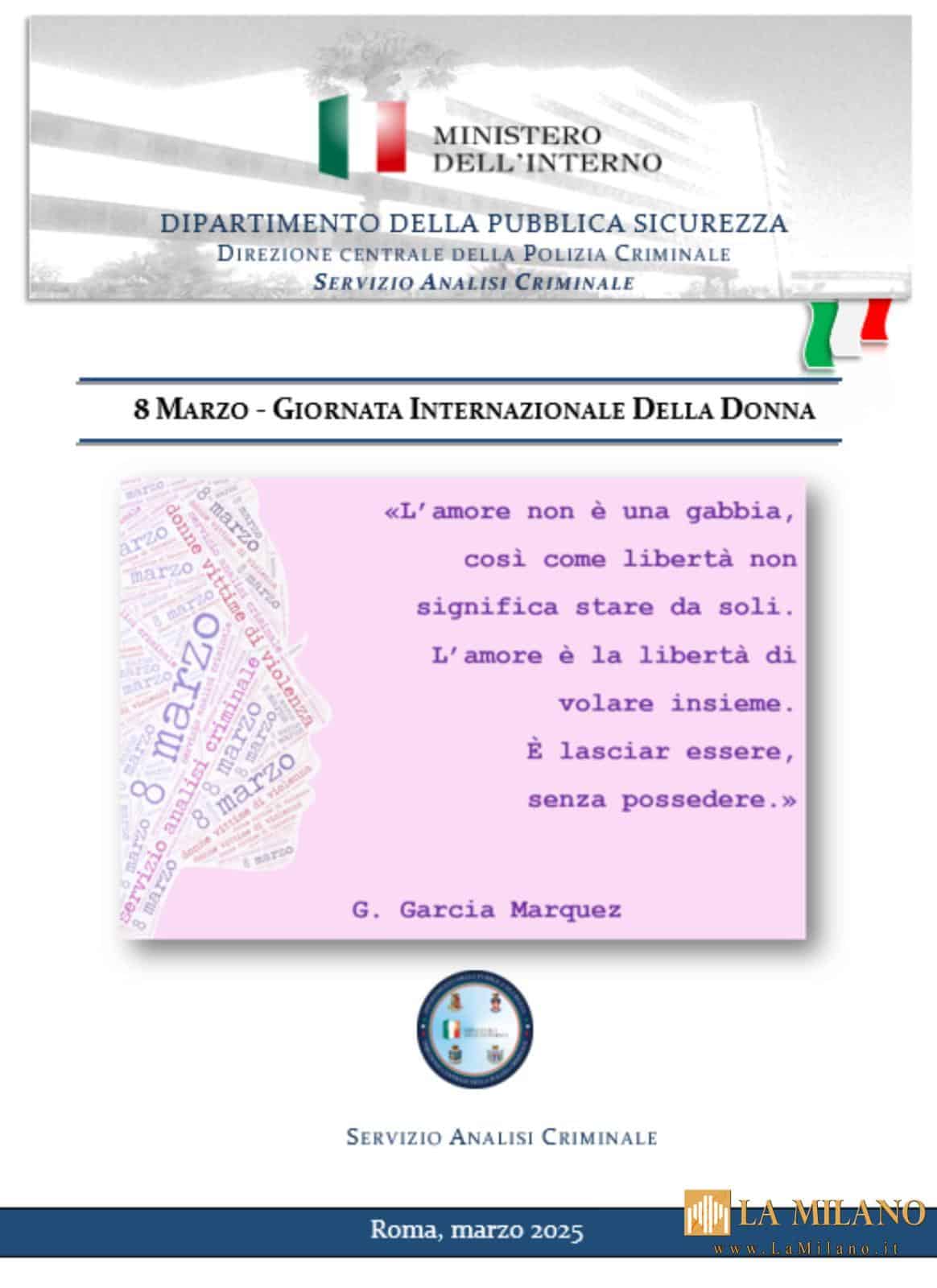 Violenza di genere: femminicidi in calo, denunce in aumento. Ammonimenti del Questore quasi raddoppiati nel 2024