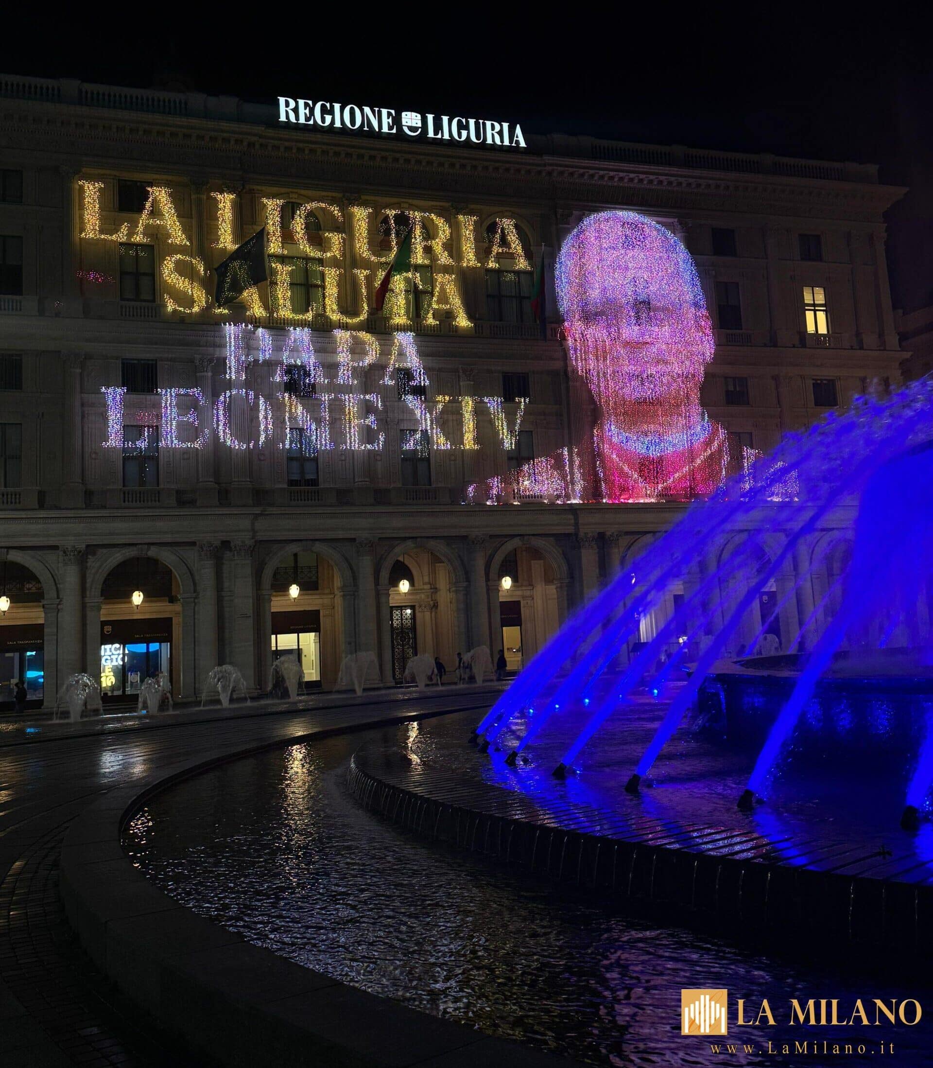 IL LEDWALL DI REGIONE LIGURIA SI ILLUMINA IN OMAGGIO A PAPA LEONE XIV