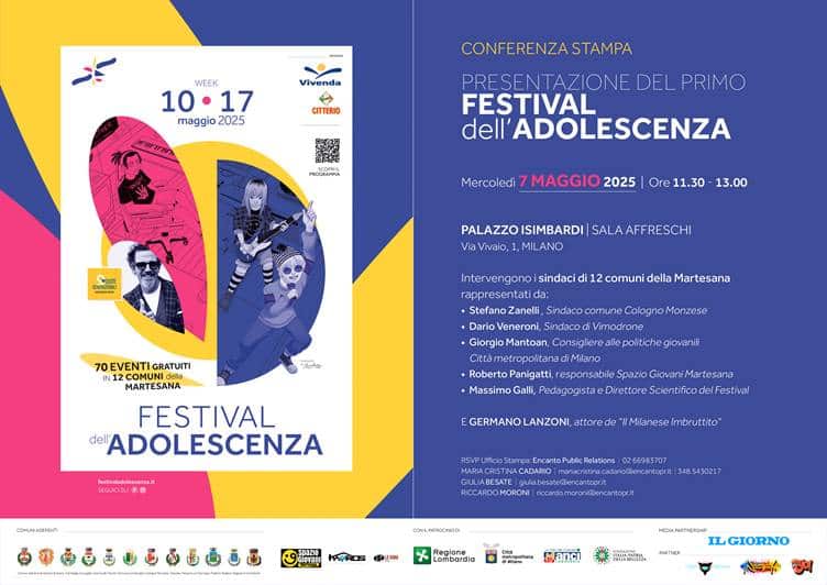 Al via il Primo Festival dell’Adolescenza: 70 eventi in 12 Comuni per una settimana dedicata ai giovani.