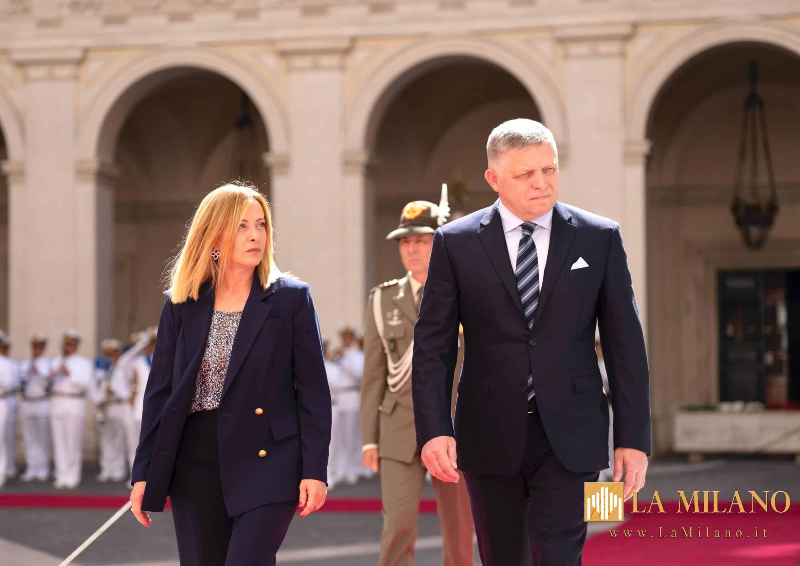 Meloni incontra il premier slovacco Fico: intesa su energia, difesa e migranti.