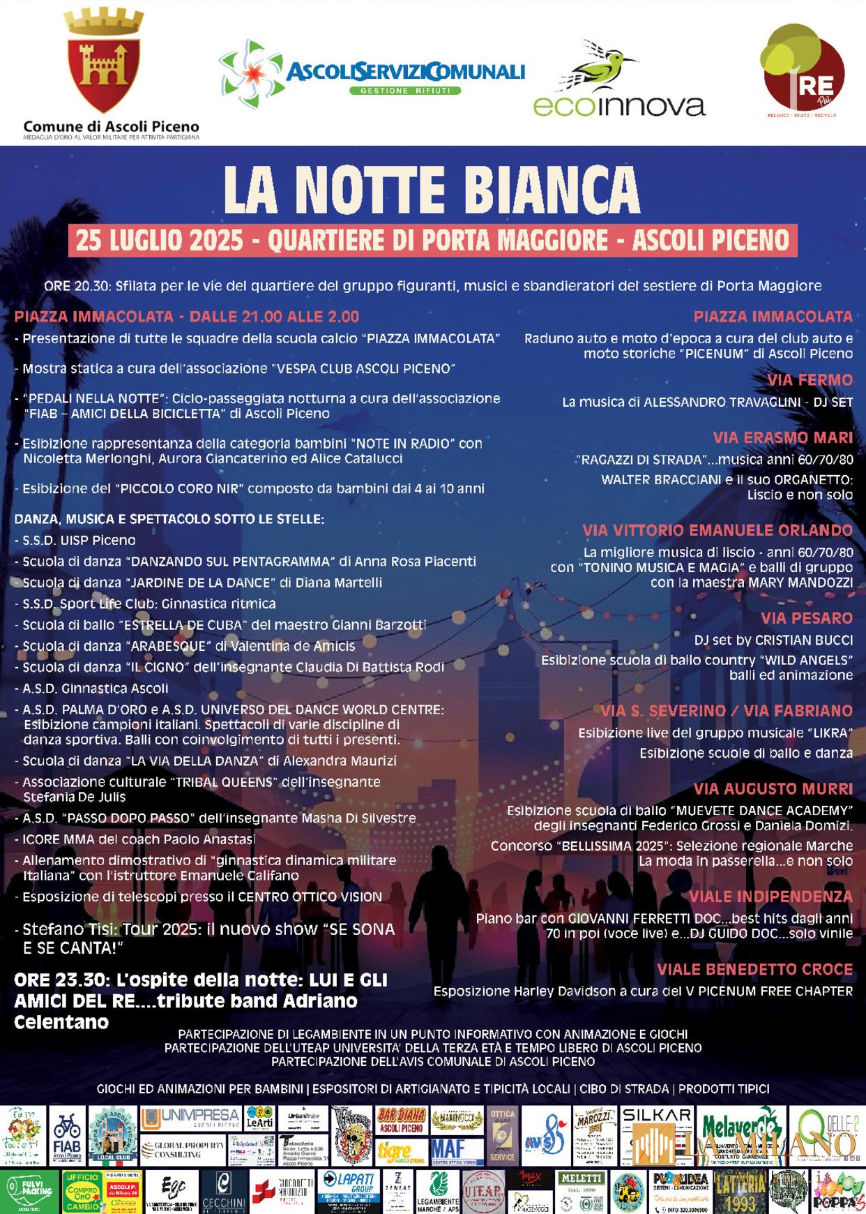 Ascoli Piceno, venerdì 25 luglio torna la Notte Bianca di Porta Maggiore: spettacoli, musica e cultura fino a tarda notte