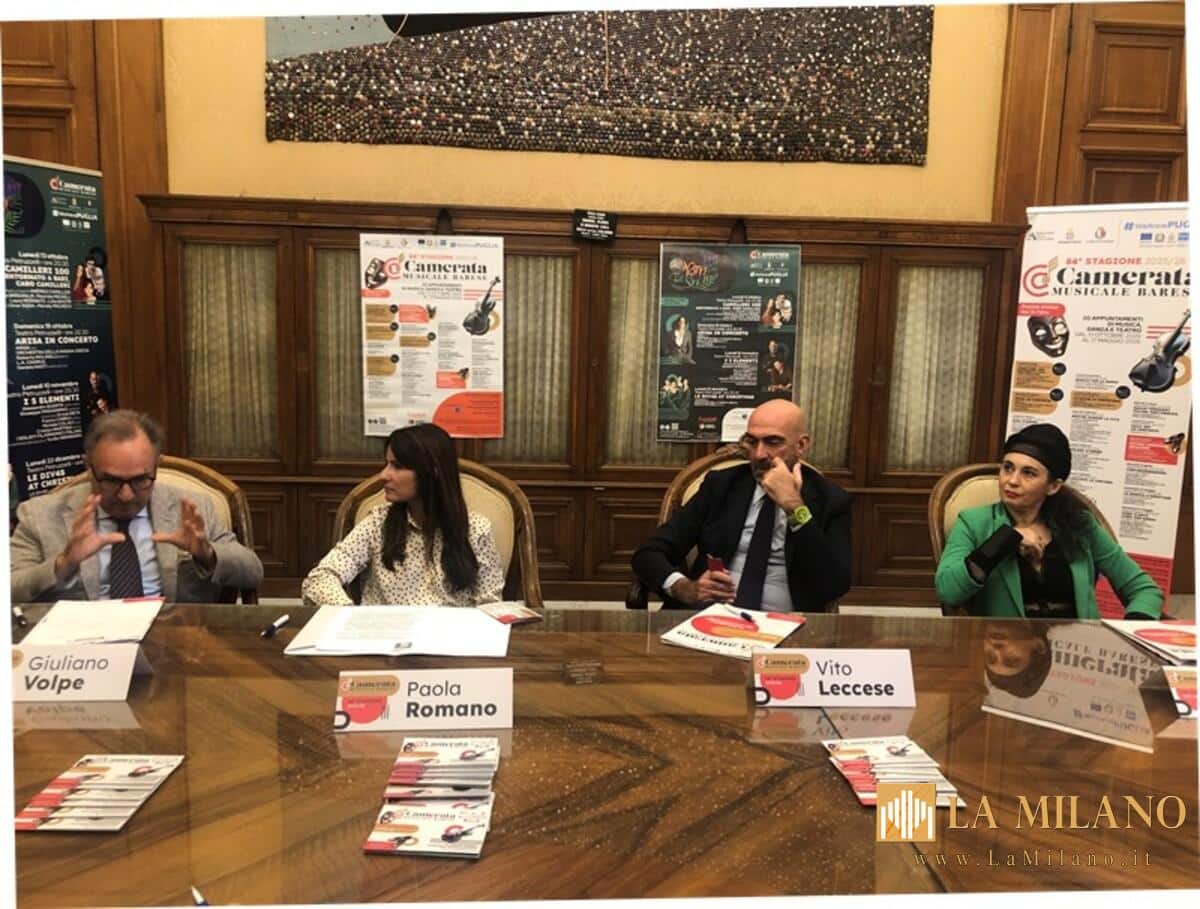 Bari, presentata l’84ª Stagione 2025-2026 della Camerata Musicale Barese