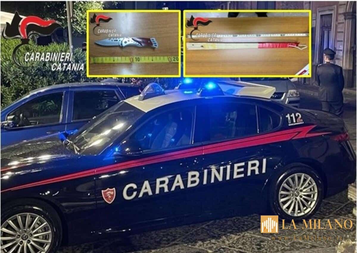 Biancavilla, in piazza con manganello e coltello a scatto: denunciati un 19enne e un 31enne dai Carabinieri