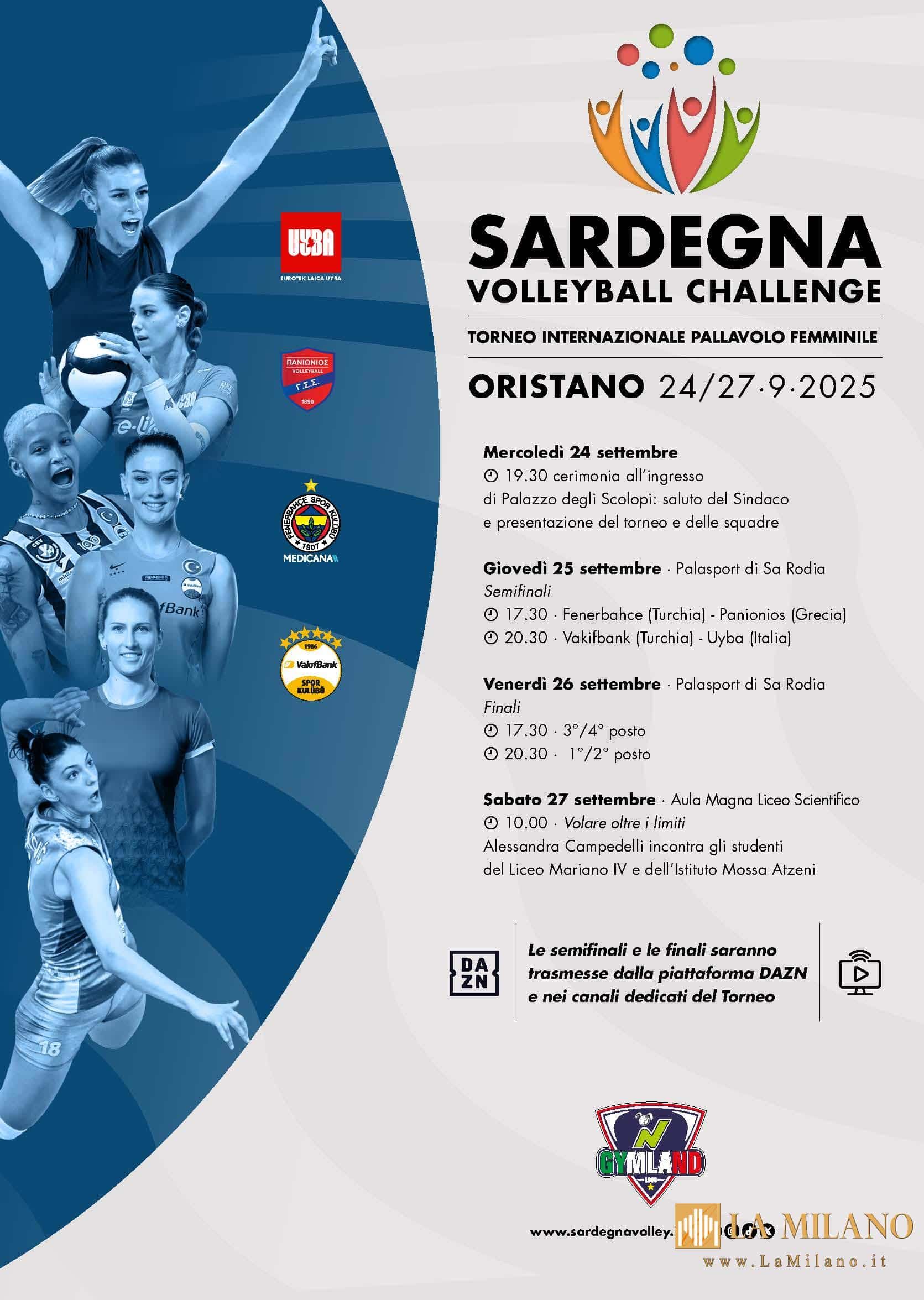 Oristano al centro della grande pallavolo: dal 24 al 27 settembre il 3° “Sardegna Volleyball Challenge”.