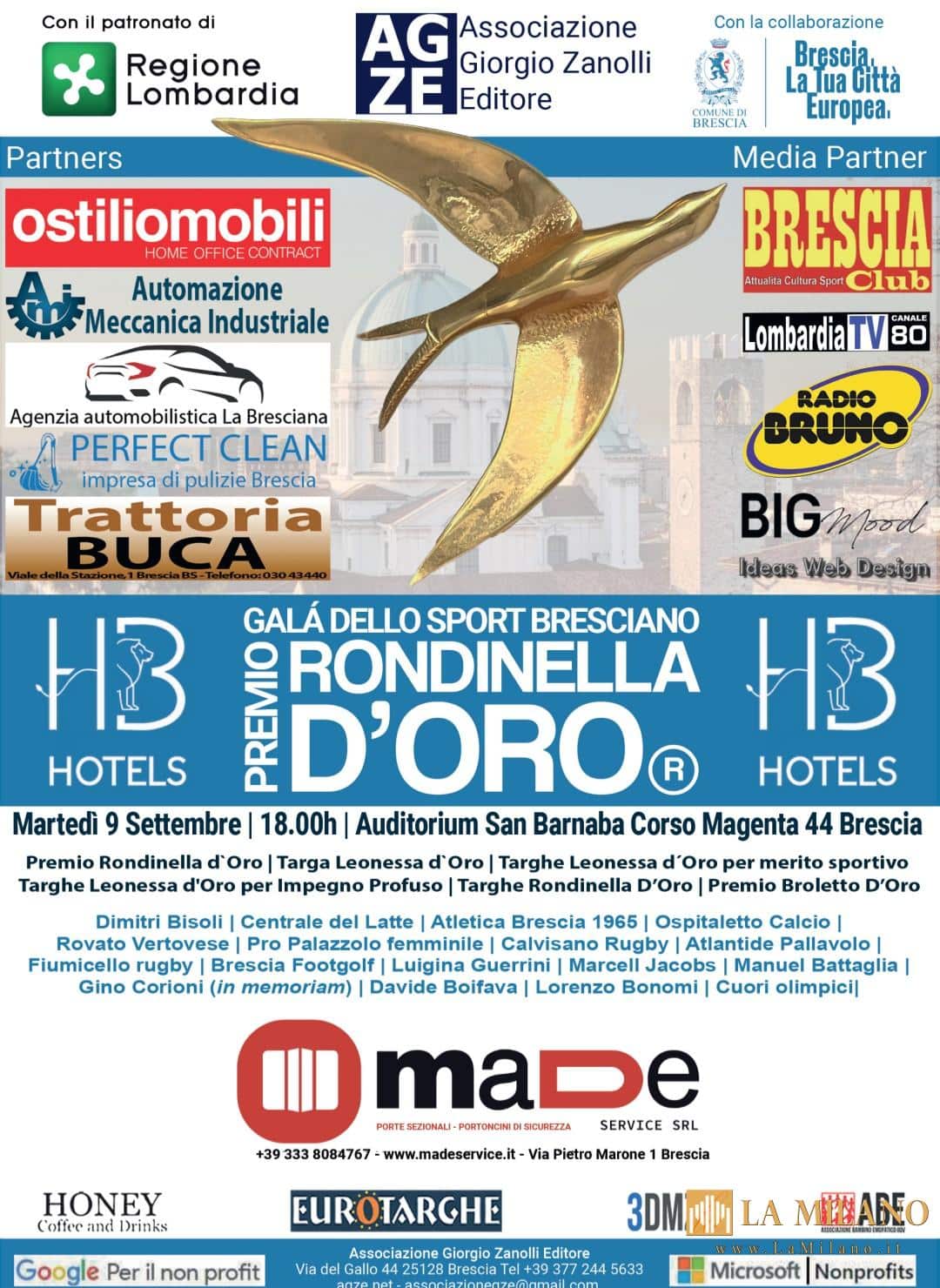 Premio Rondinella d’Oro 2025, il Galà dello Sport Bresciano illumina l’Auditorium San Barnaba.