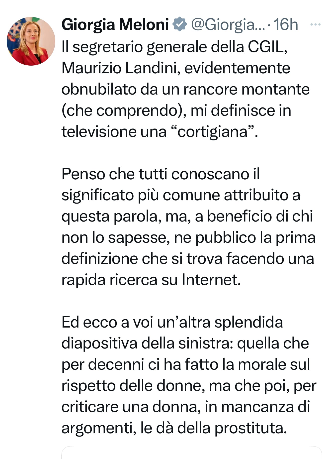 Post di Giorgia Meloni - Landini