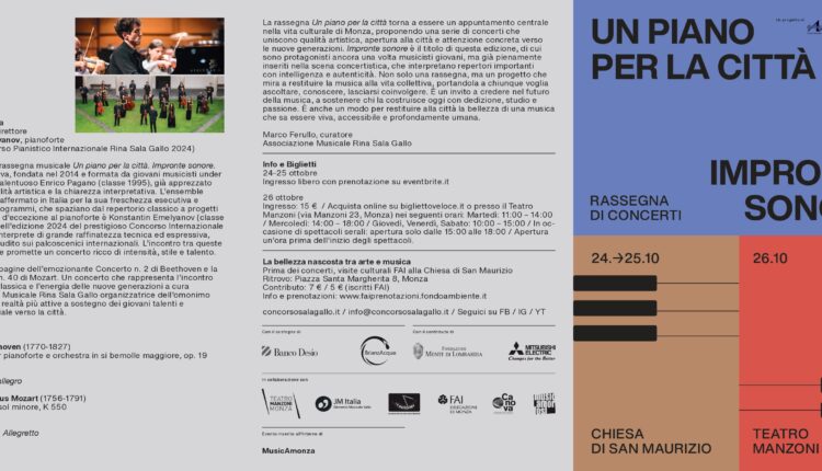 Monza, “Un piano per la città – Impronte sonore”: 3 giorni di grande musica con giovani talenti internazionali