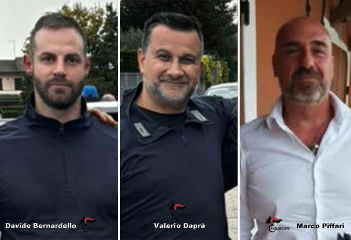 luogotenente Marco Piffari, il carabiniere Scelto Davide Bernardello e il brigadiere capo Valerio Daprà