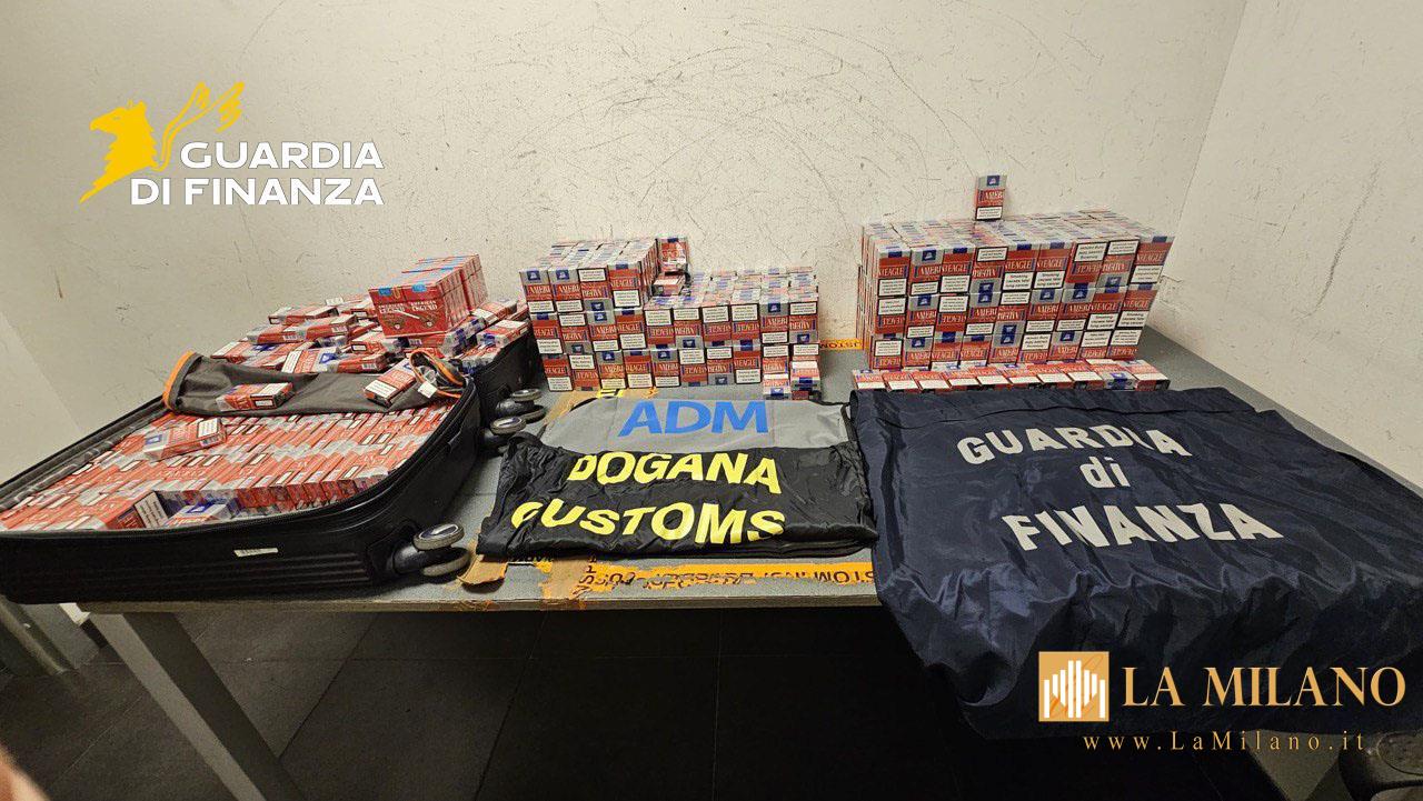 Varese, la Guardia di Finanza sequestra 2.500 stecche di sigarette e 160 kg di melassa di contrabbando a Malpensa