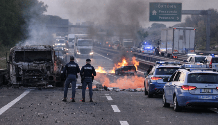 Assalto armato a un portavalori sull’A14: esplosioni, colpi di arma da fuoco e traffico bloccato tra Ortona e Pescara Sud.